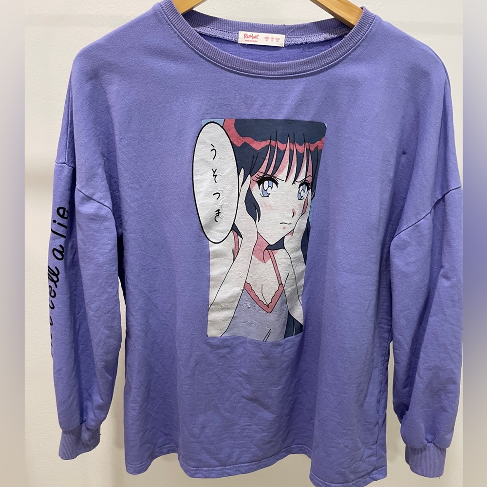 Romwe Japanese Anime Graphic "Don't Tell A Lie" Long Sleeve Shirt Medium